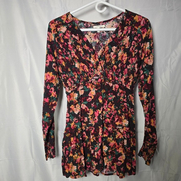 Maurices Tops - Maurices Womens XS Floral Smocked Empire Waist Tunic Top Long Sleeve Boho indie